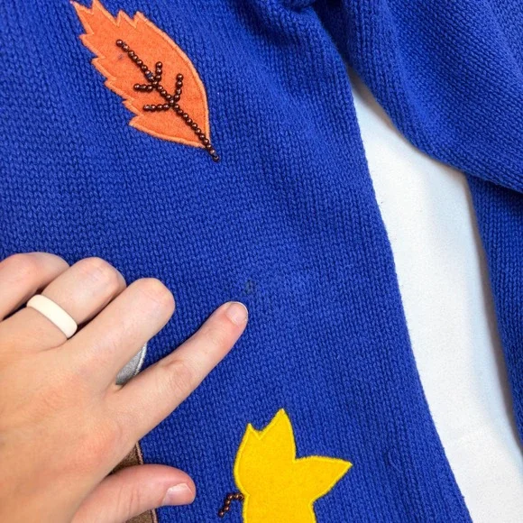 Quacker Factory Royal Blue Garden Spring Cardigan Sweater Womens Large Grandma - Picture 5 of 8